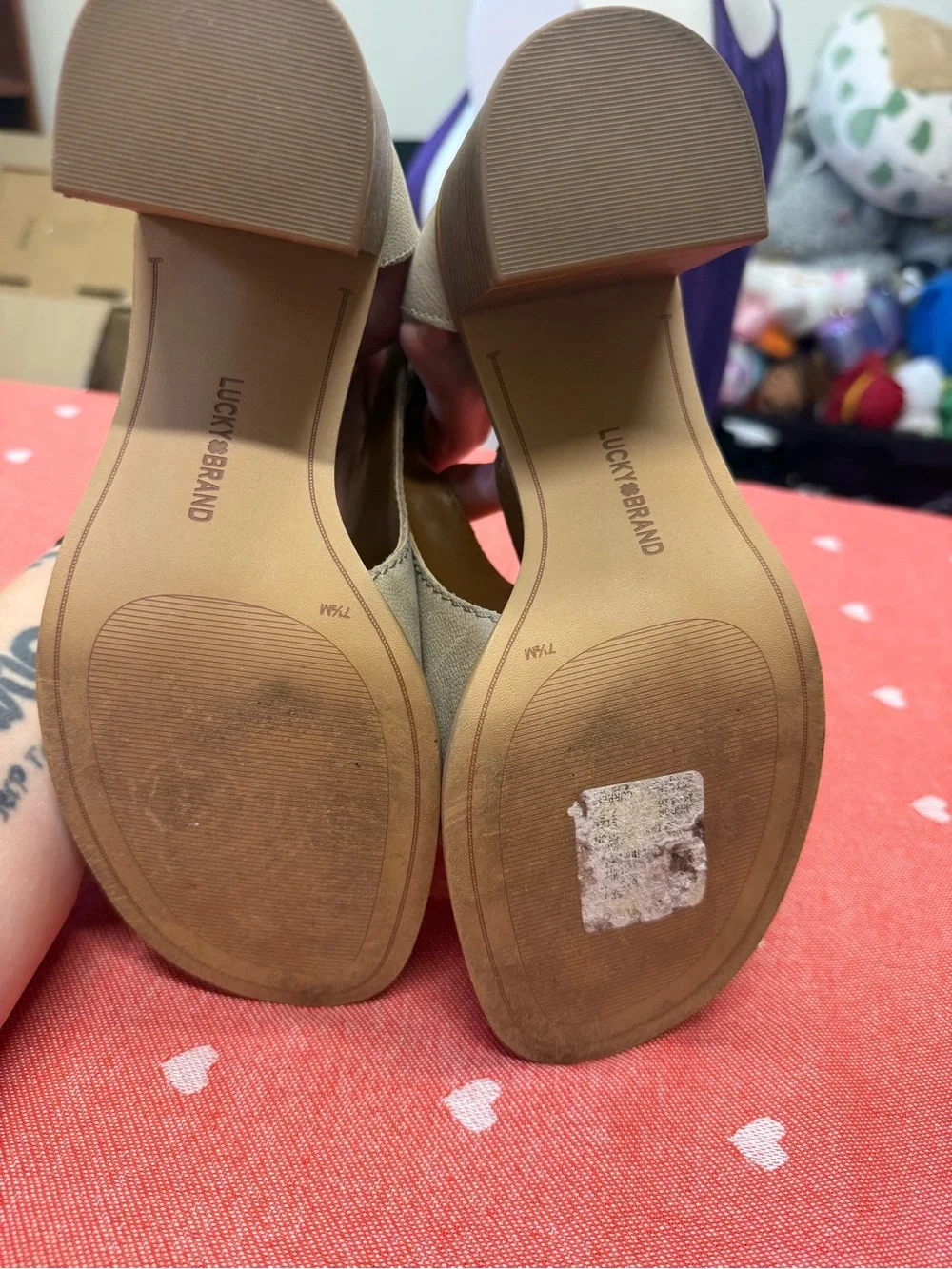 Lucky Brand Taupe Open-Toe Cutout Block Heel Sandals